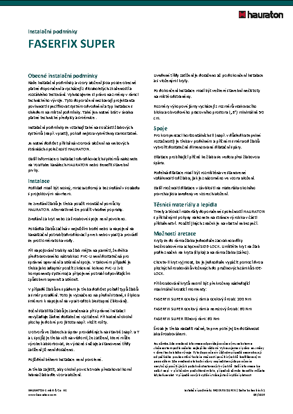 Instalační podmínky