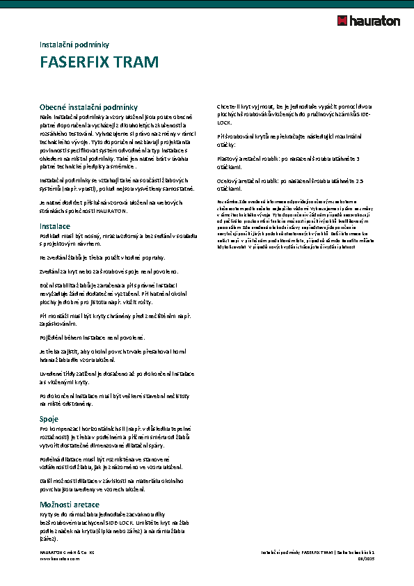 Instalační podmínky