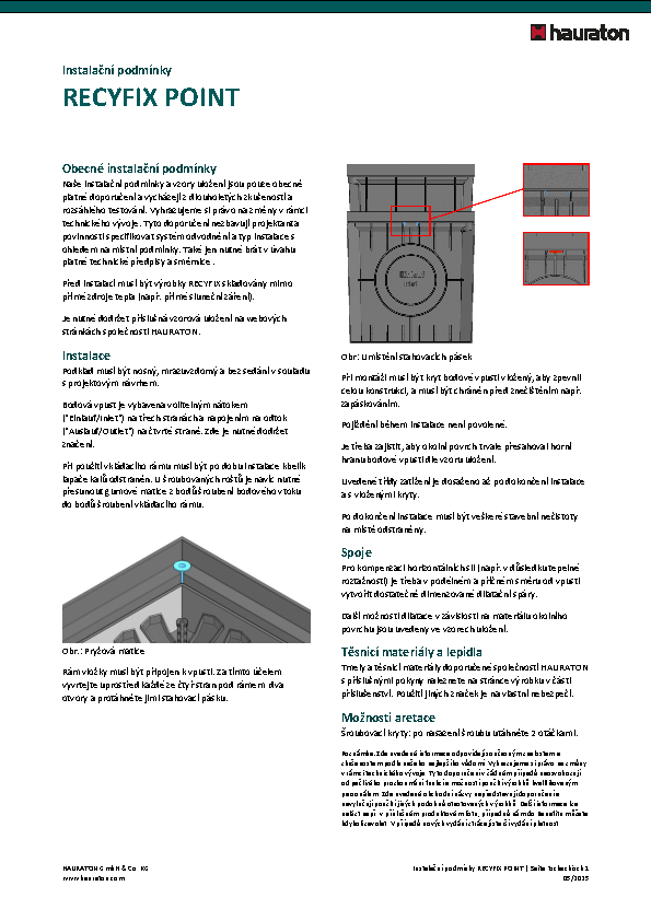 Instalační podmínky