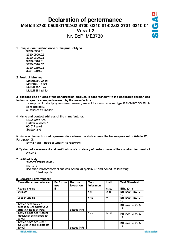 Declaration of Performance